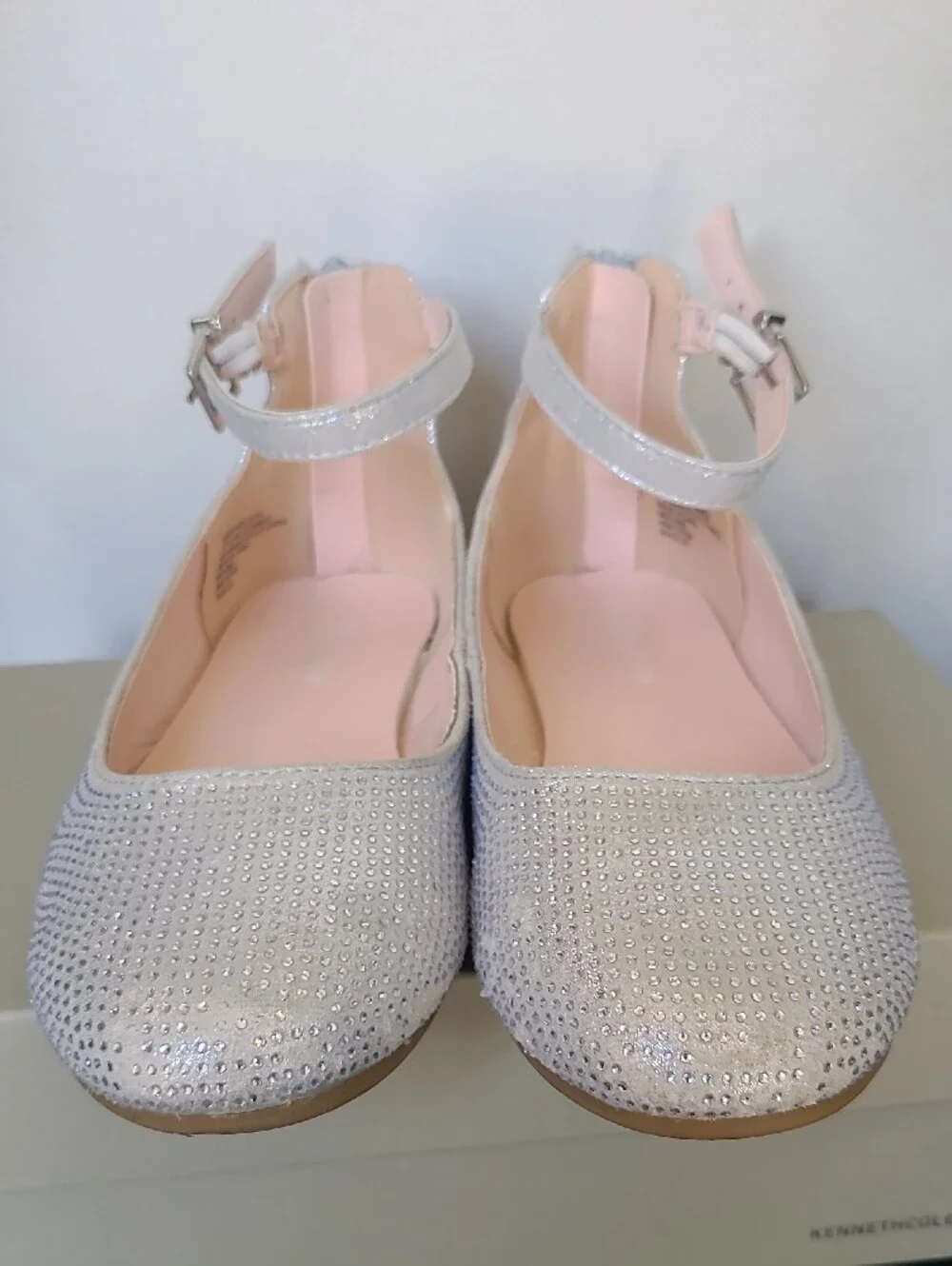 Reaction Kenneth Cole Shimmering Silver Ankle-Strap Flats